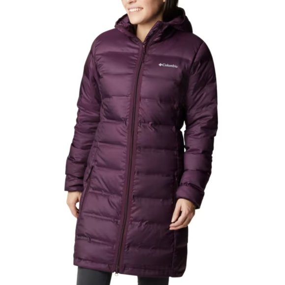 COLUMBIA McKay Lake II Down Long Jacket Womens S Black Cherry $150 - Picture 1 of 3